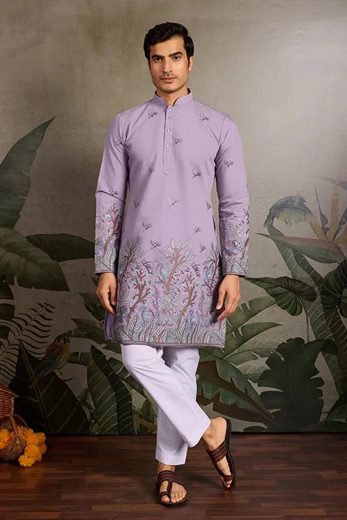 Premium Lavender Embroidered Kurta for Mens Wear