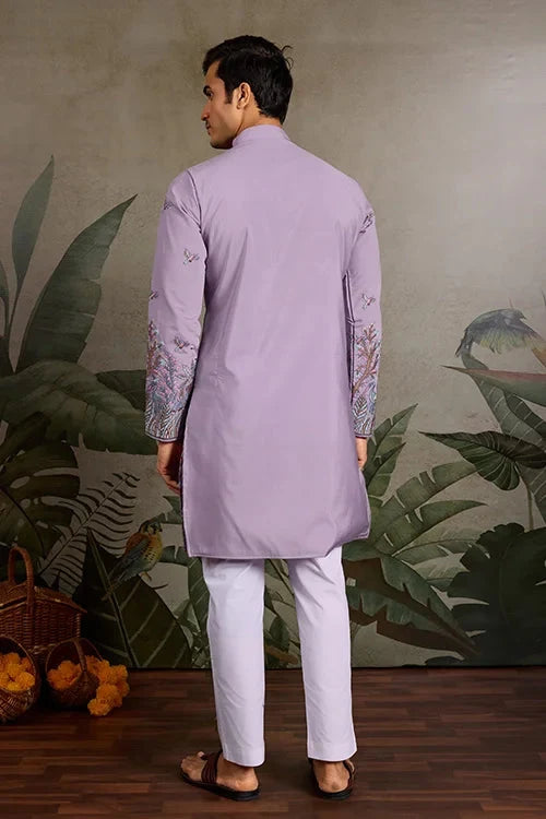 Premium Lavender Embroidered Kurta for Mens Wear
