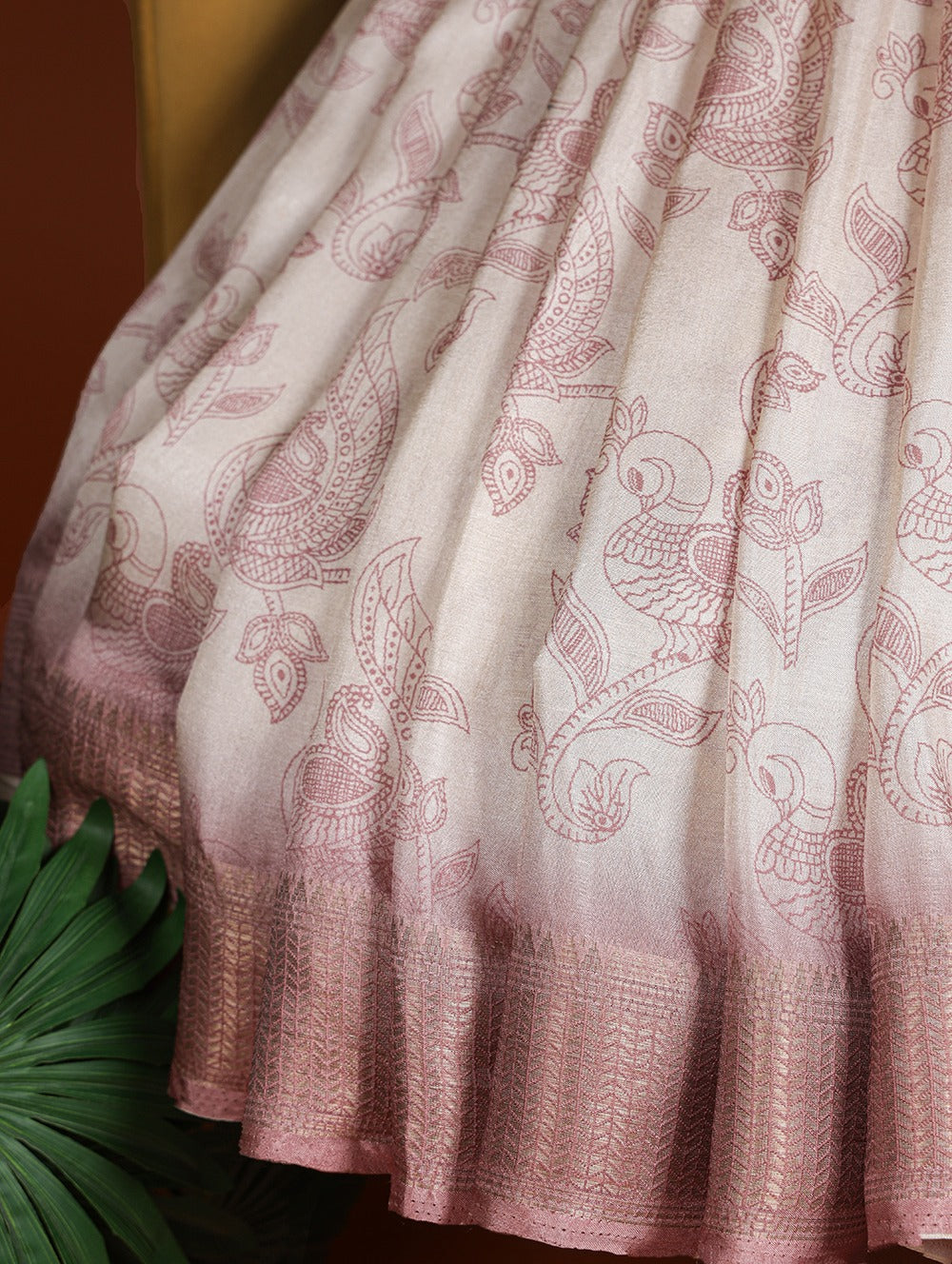 Lavender Dola Silk Saree with Printed Work and Zari Border