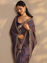 Libas Lavender Solid Silk Blend Saree With Unstitched Blouse Piece