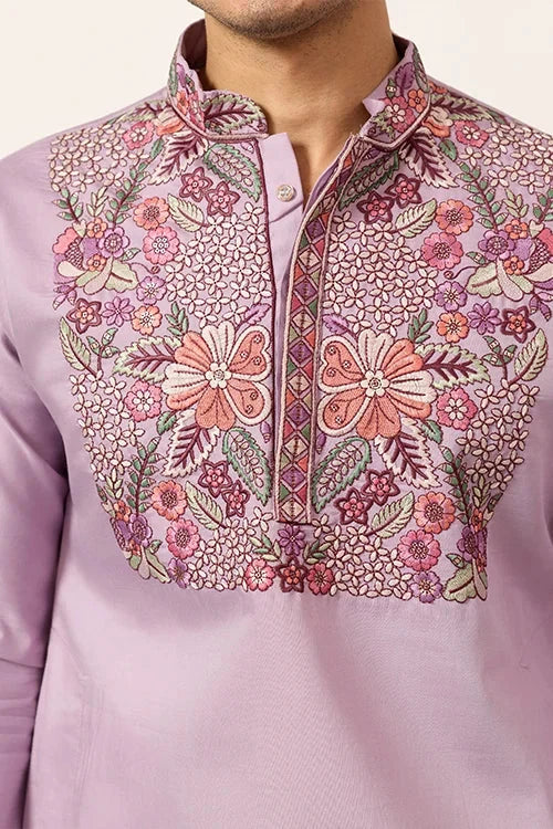 Lavender Kurta Pant Set for Traditional Mens Fashion