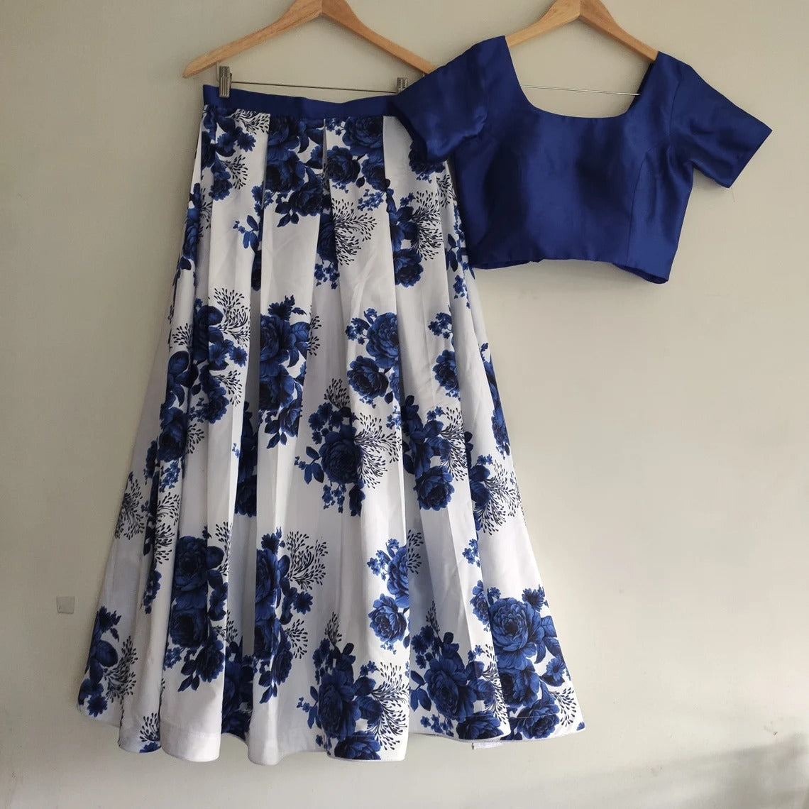 Lehenga Choli in Blue Color with Velvet Top and Silk