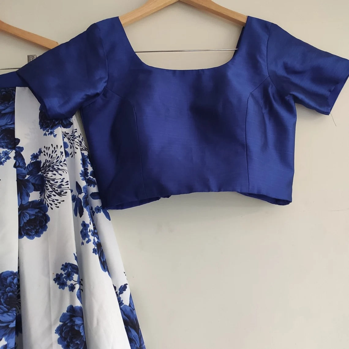 Lehenga Choli in Blue Color with Velvet Top and Silk