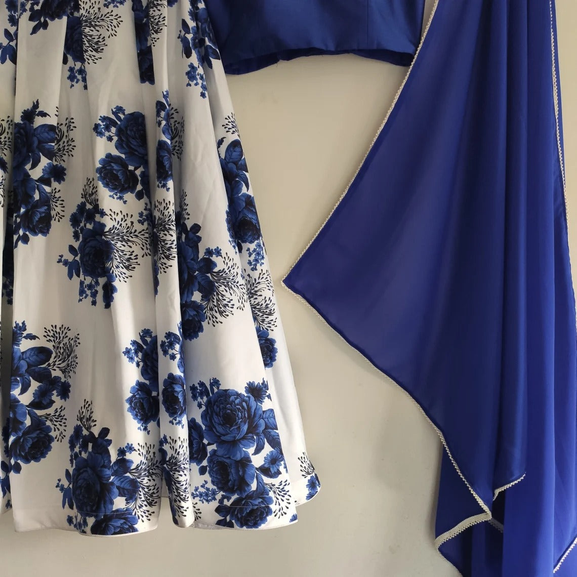Lehenga Choli in Blue Color with Velvet Top and Silk