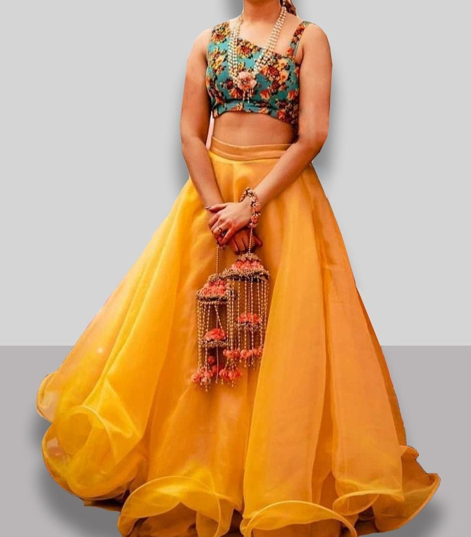 Lehenga Choli in Organza Silk and Orange Color with Dupatta