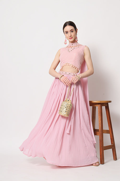 Pink Georgette Crush Pattern On Lehenga Choli