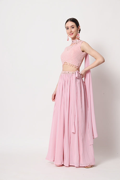 Pink Georgette Crush Pattern On Lehenga Choli