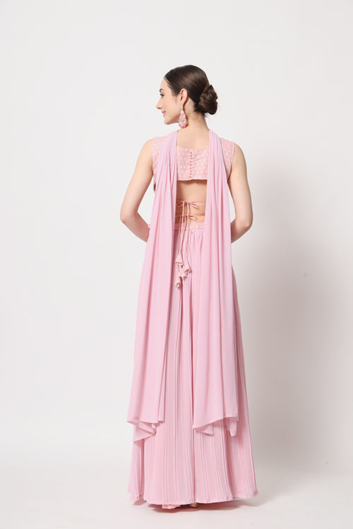 Pink Georgette Crush Pattern On Lehenga Choli