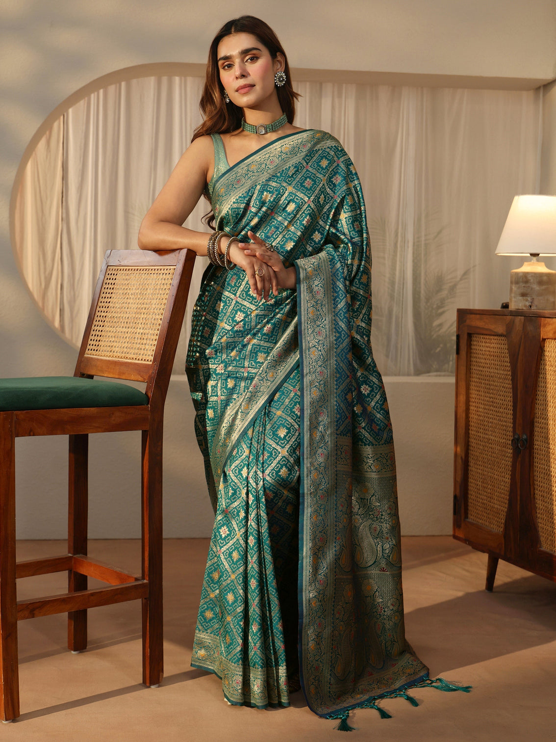 Mameraa Aqua Blue Bandhani Print Woven Silk Blend Saree