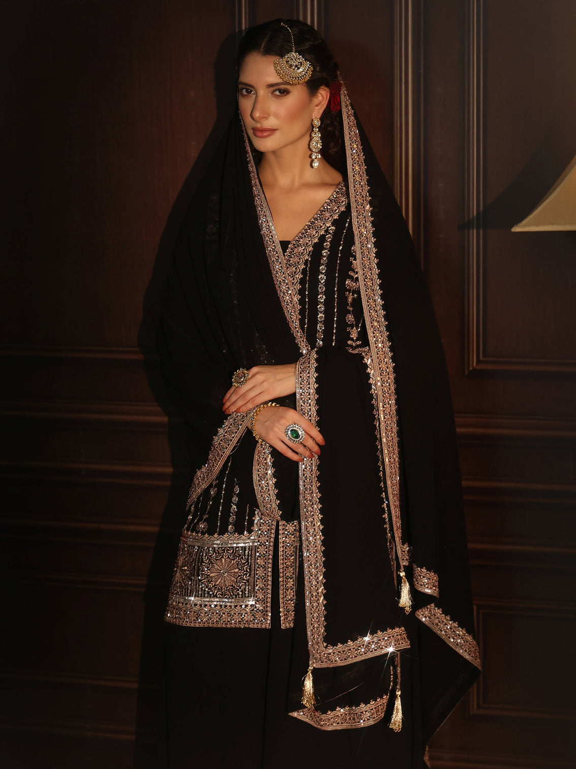 Mameraa Art Black Embellished Georgette Palazzo Suit Set