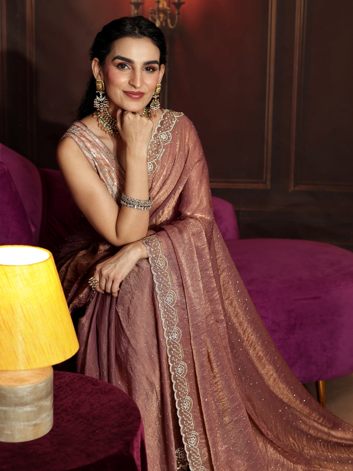 Mameraa Art Mauve Embellished Tissue Saree