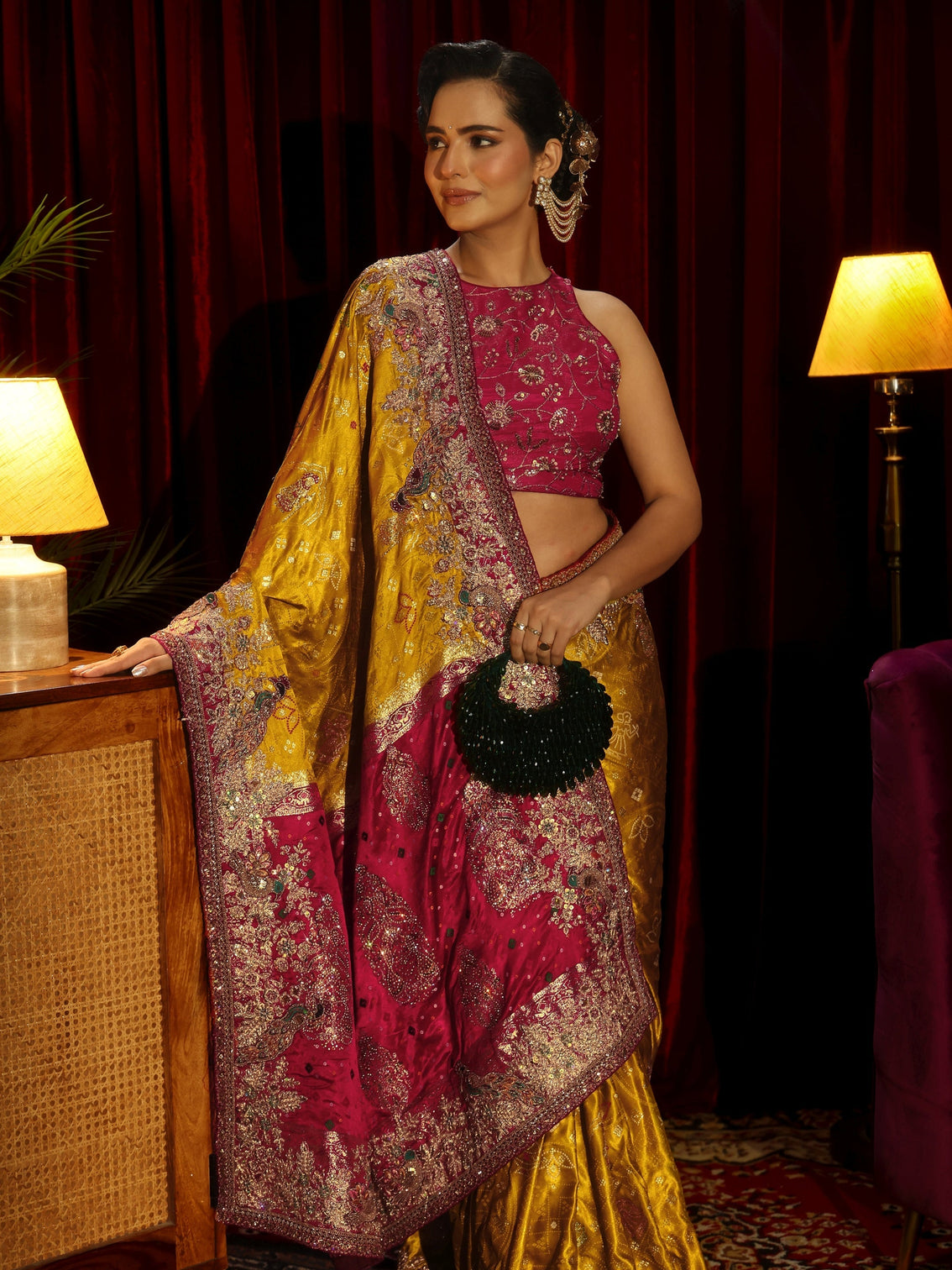 Mameraa Art Mustard Silk Blend Saree with Embellished Border