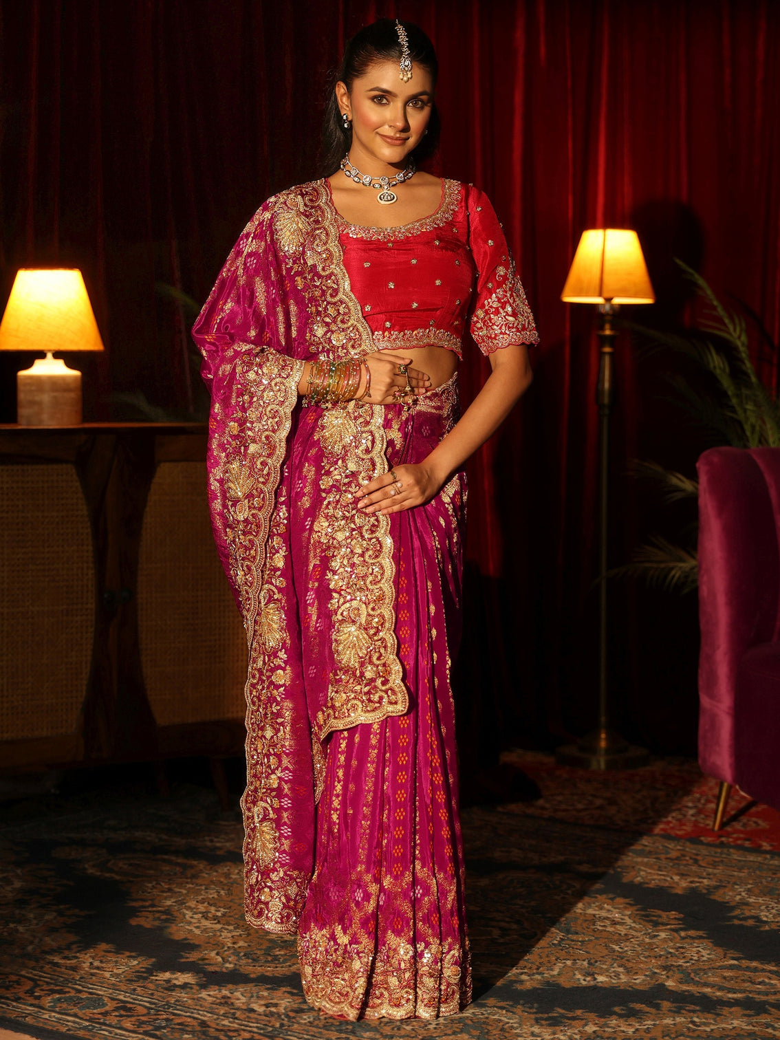 Mameraa Art Pink Woven Design Silk Blend Saree with Embellished Border