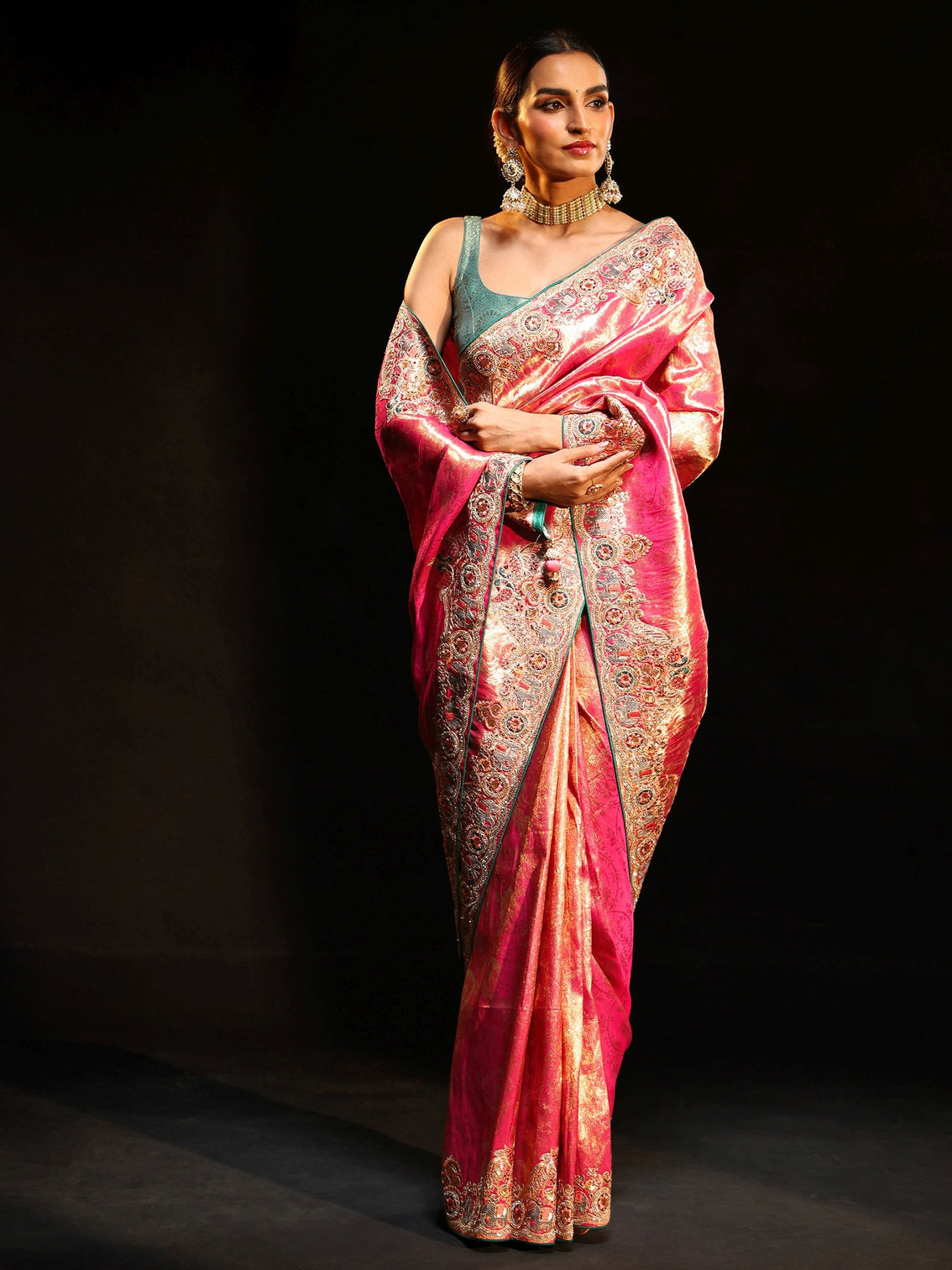 Mameraa Art Rose Pink Woven Design Saree with Embroidered Border