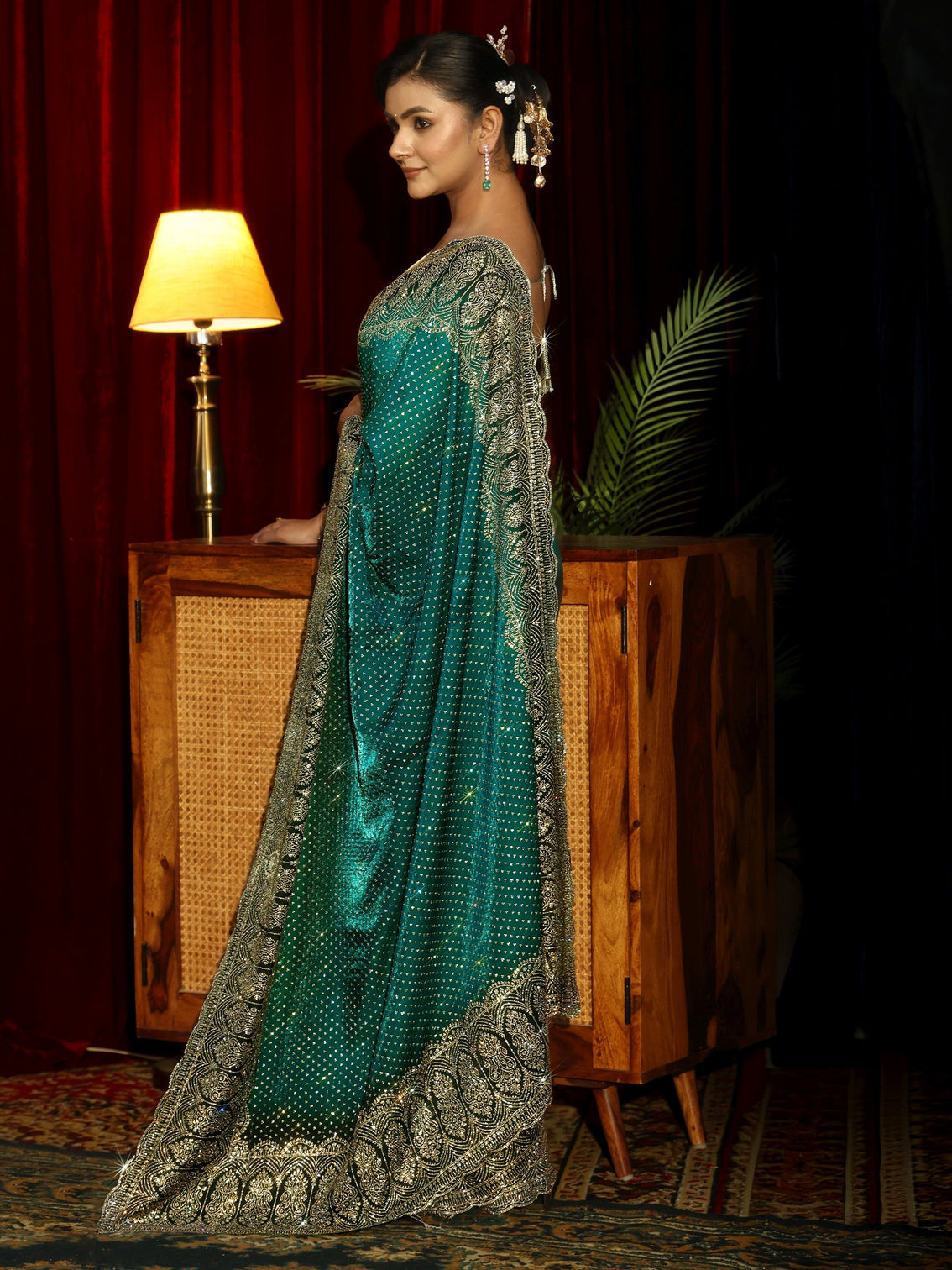 Mameraa Art Sacramento Green Embellished Tissue Saree