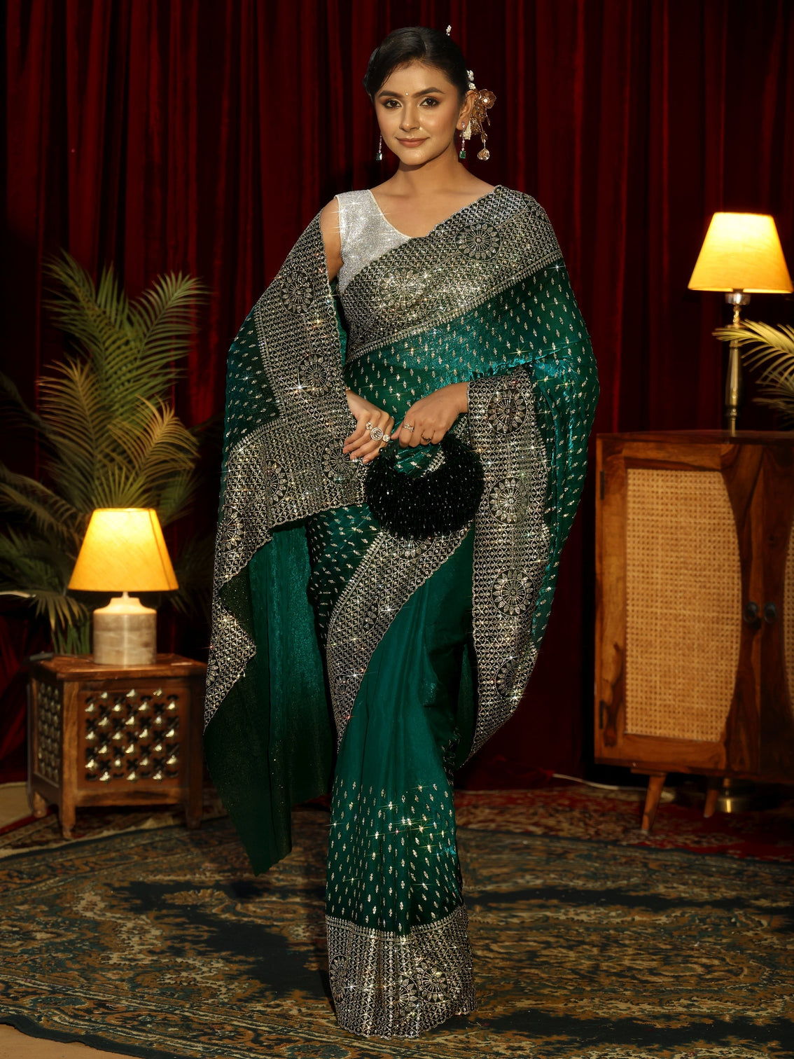 Mameraa Art Sacramento Green Embellished Tissue Saree