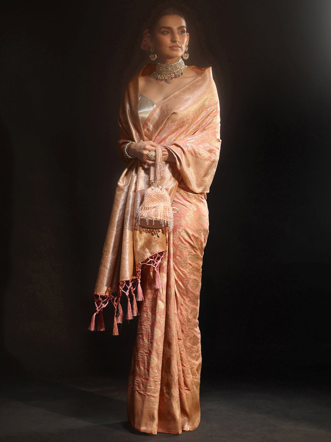 Mameraa Baby Pink Banarasi Silk Blend Saree