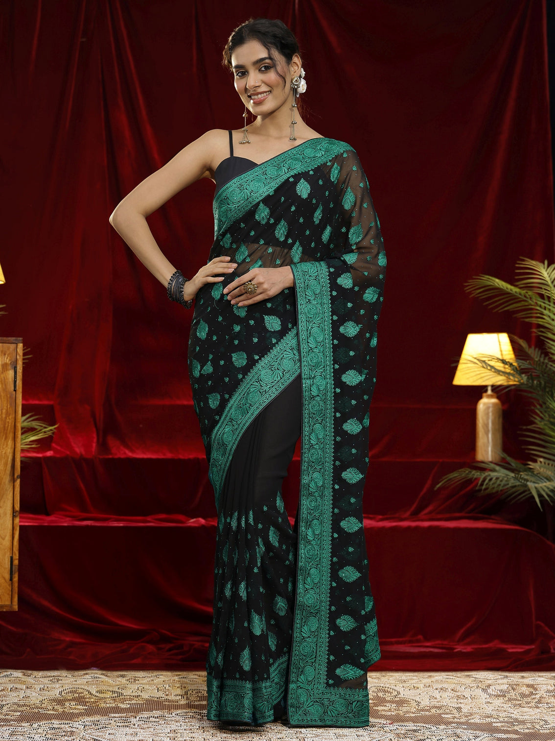 Mameraa Black Embroidered Georgette Saree