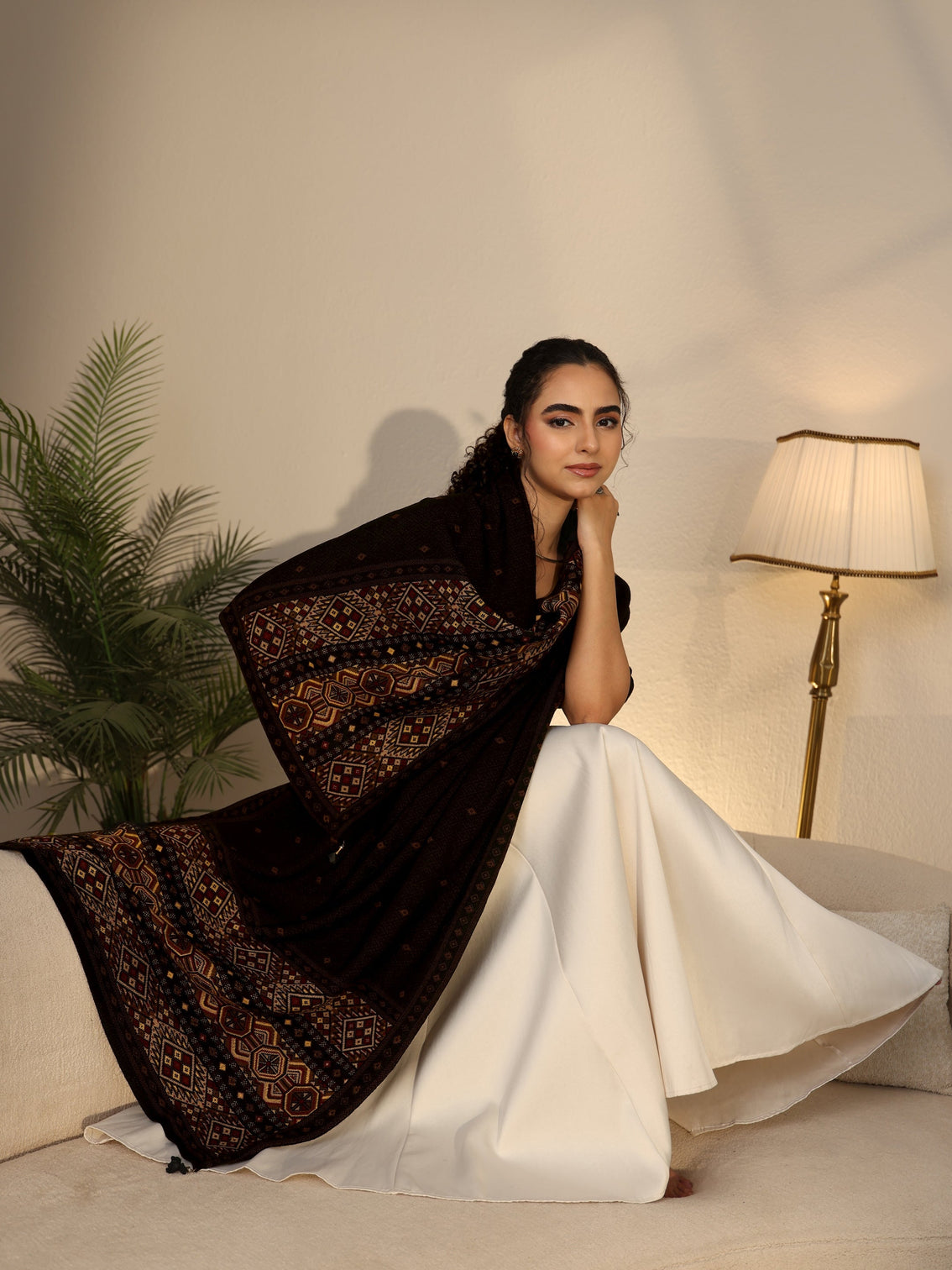 Mameraa Black Ethnic Knitted Acrylic Wrap Shawl