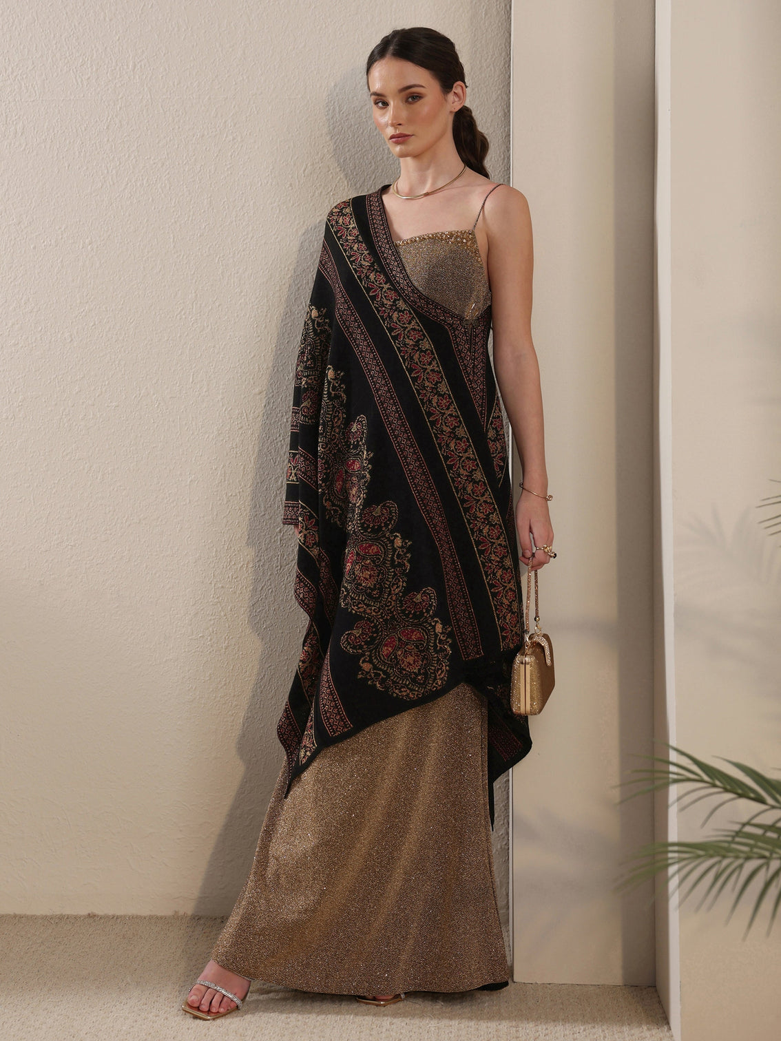Mameraa Black Ethnic Knitted Acrylic Wrap Shawl