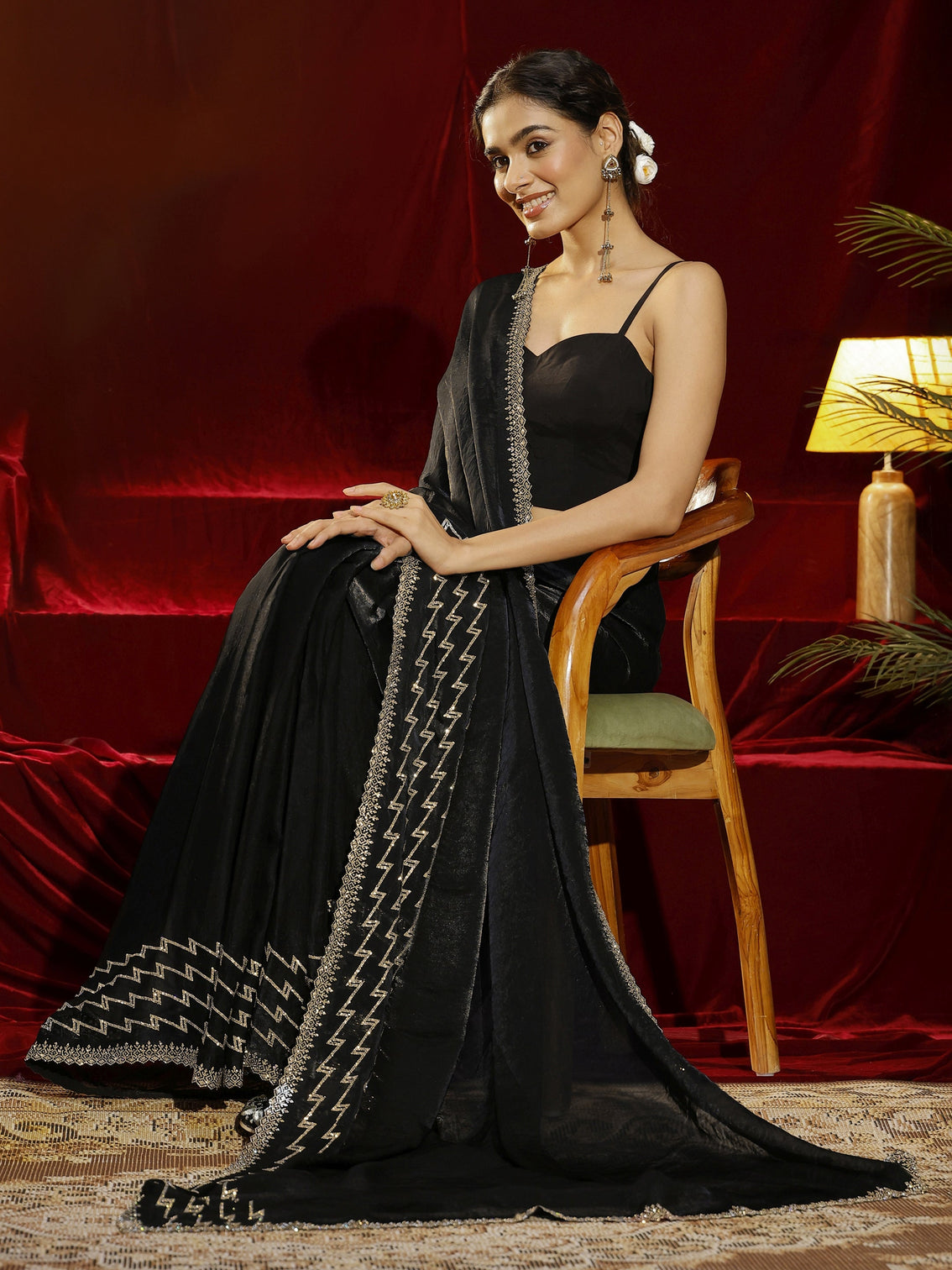 Mameraa Black Solid Tissue Saree