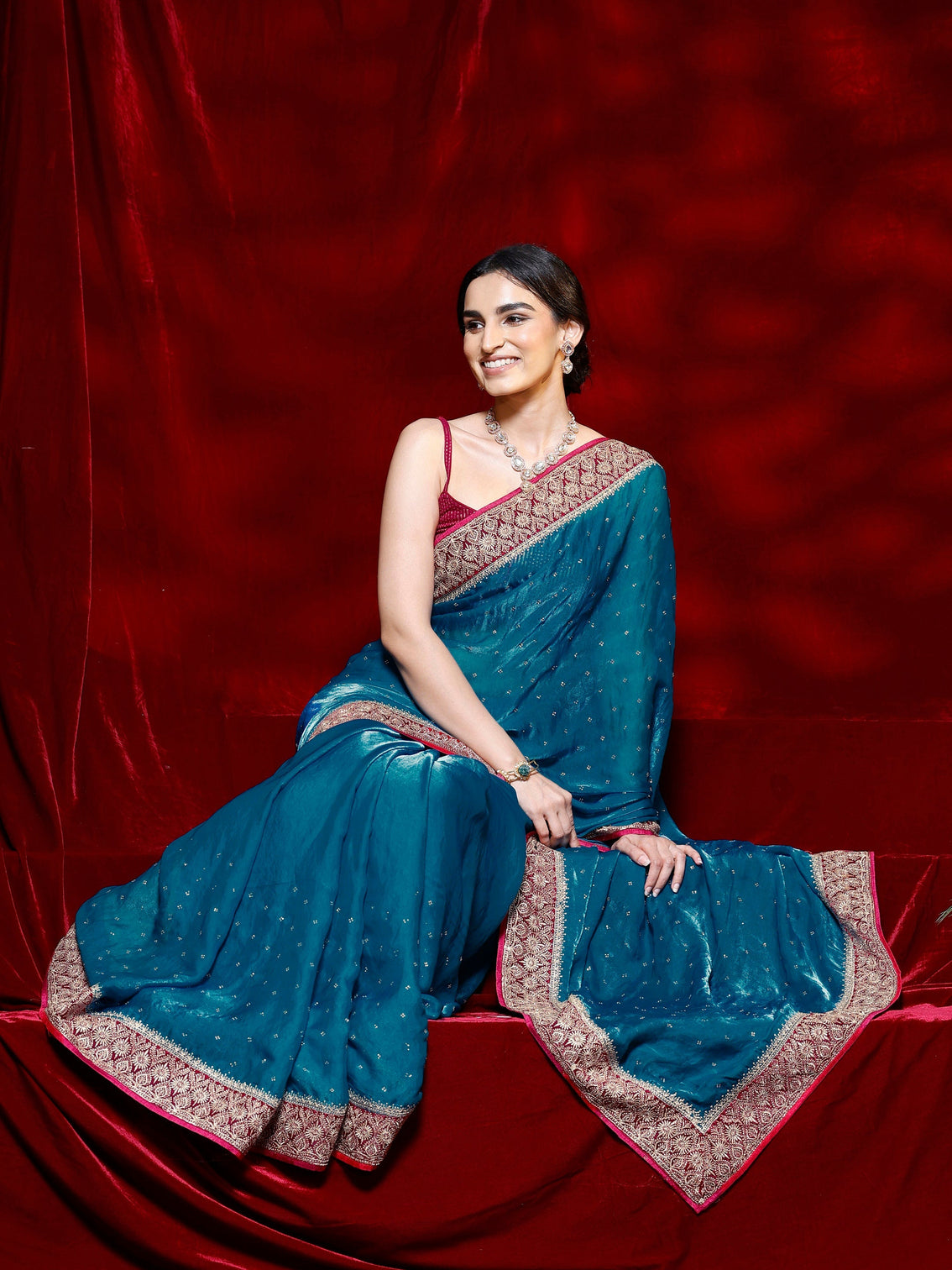 Mameraa Blue Embellished Tissue Saree