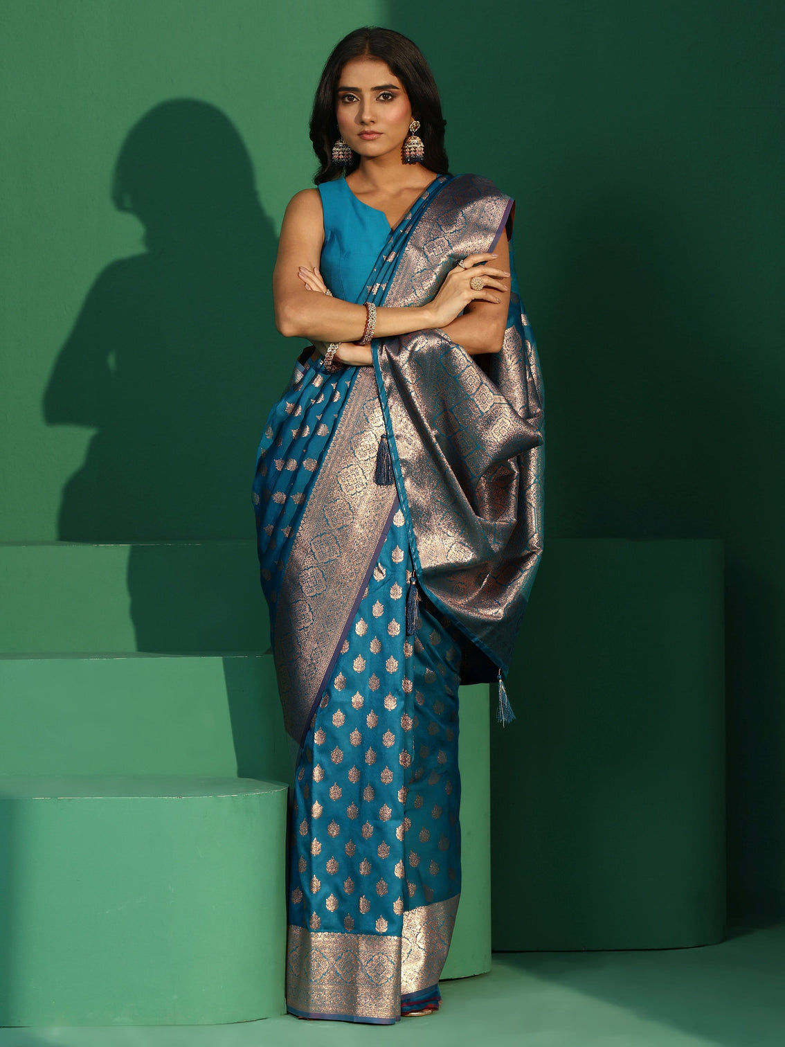 Mameraa Cerulean Blue Banarasi Silk Blend Saree