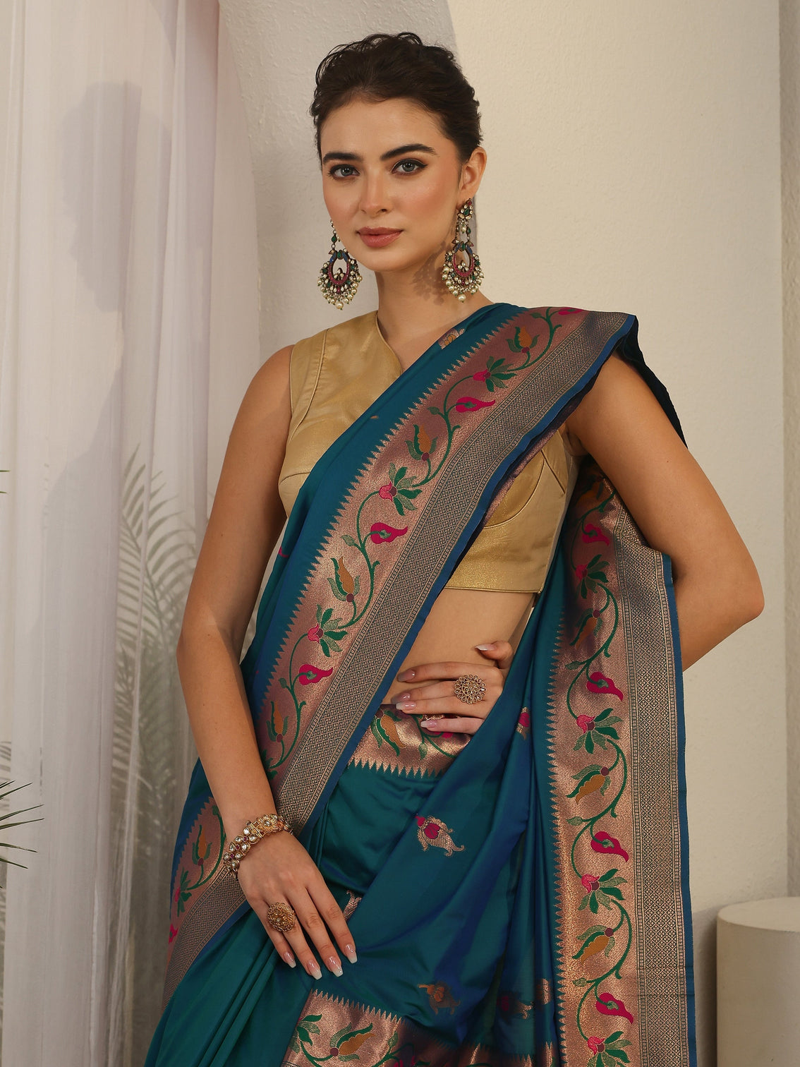 Mameraa Cerulean Blue Woven Design Silk Blend Saree