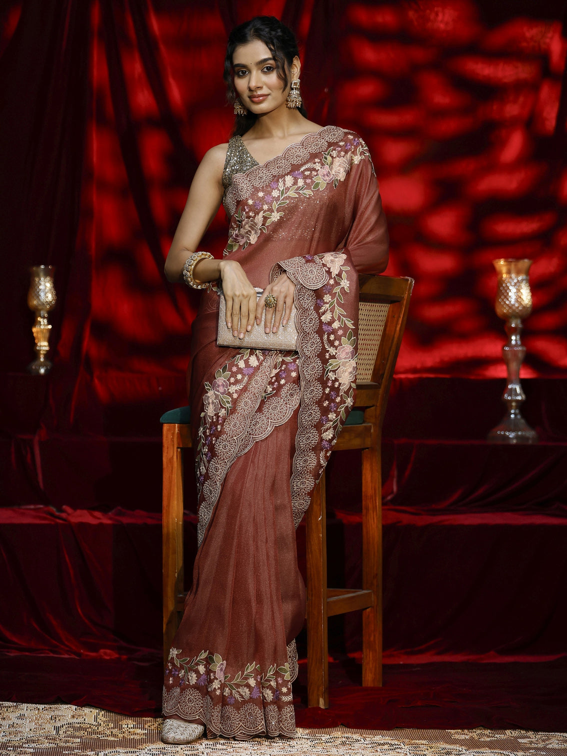 Mameraa Copper Solid Silk Blend Saree - Mameraa