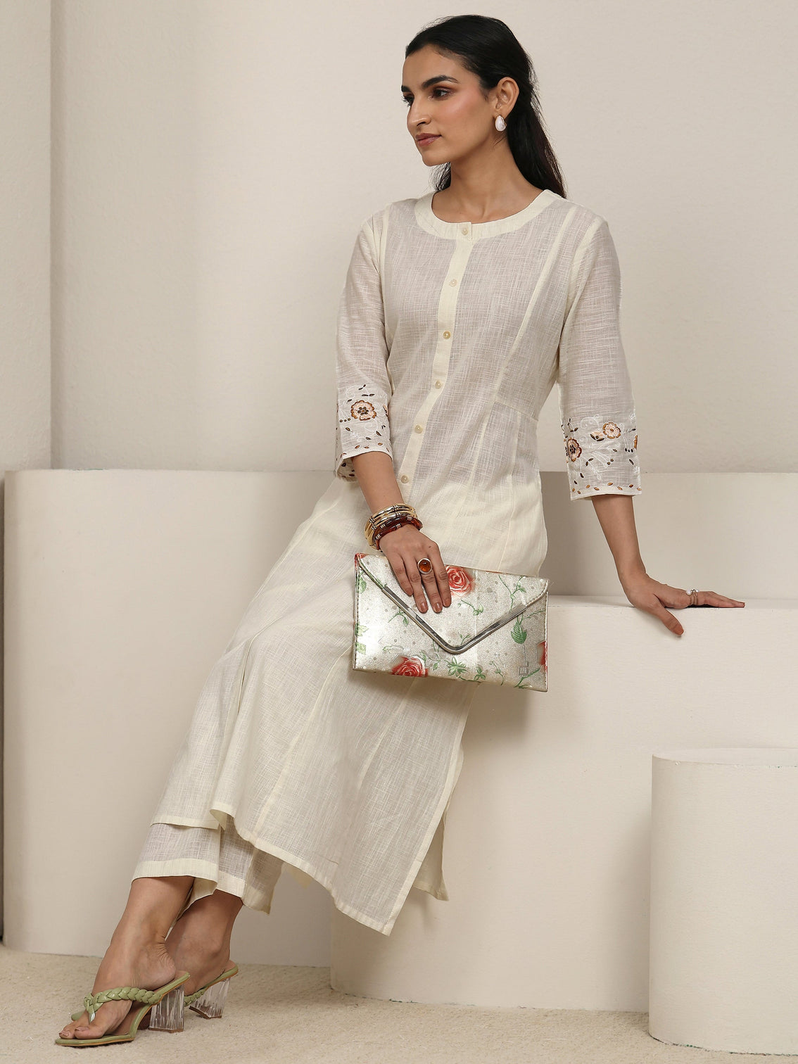 Mameraa Cream Cotton Co-Ord Set