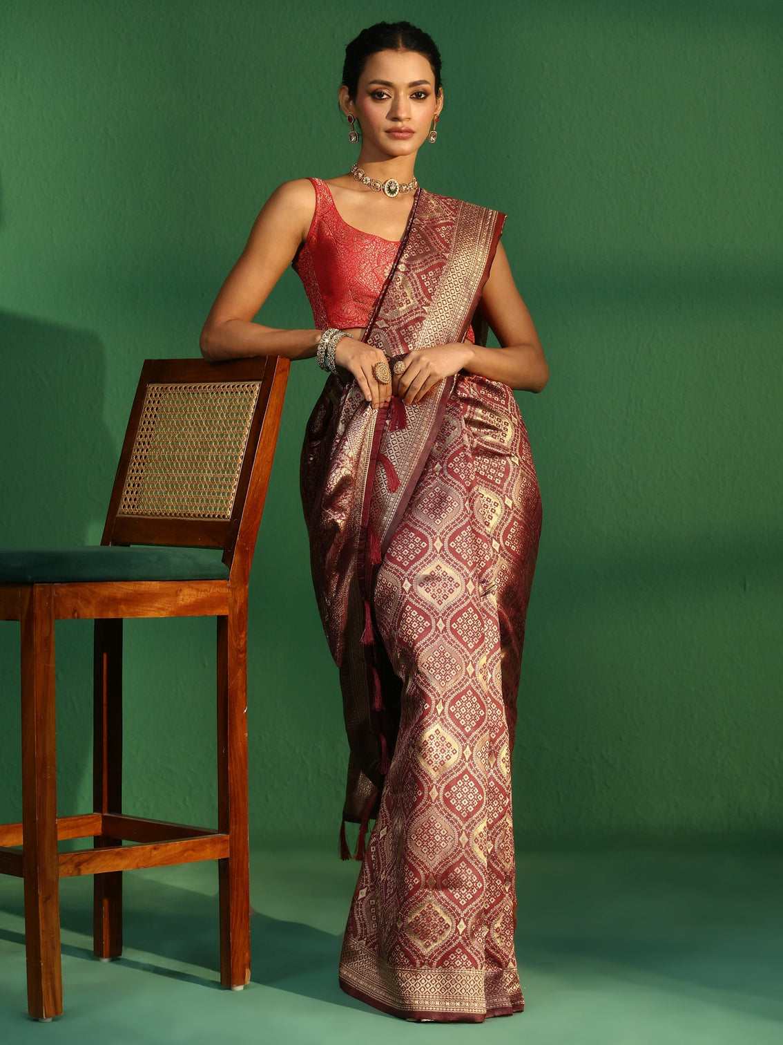 Mameraa Crimson Red Brocade Saree