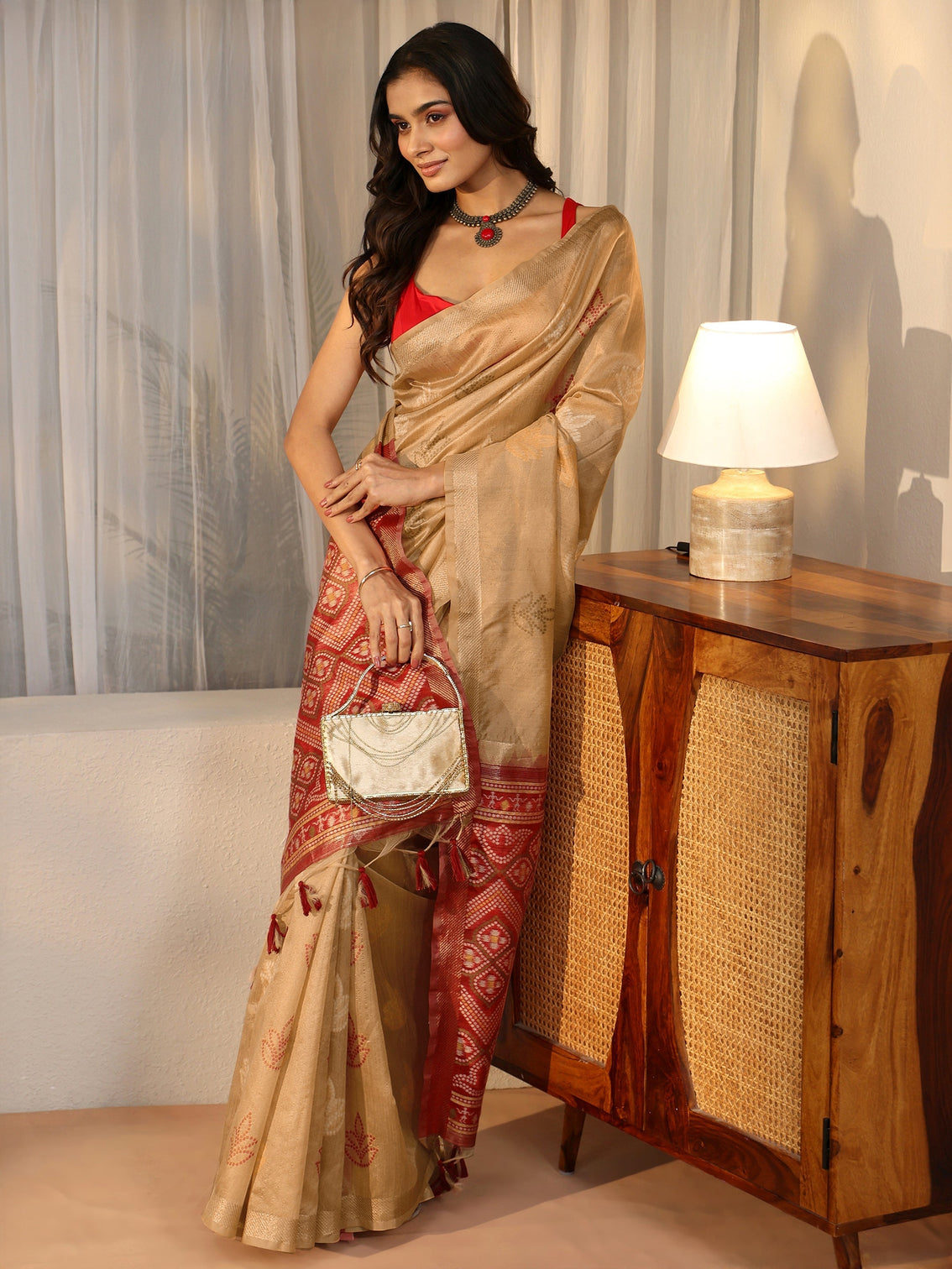 Mameraa Gold Bandhani Silk Blend Saree