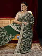 Libas Green Floral Embroidered Georgette Saree