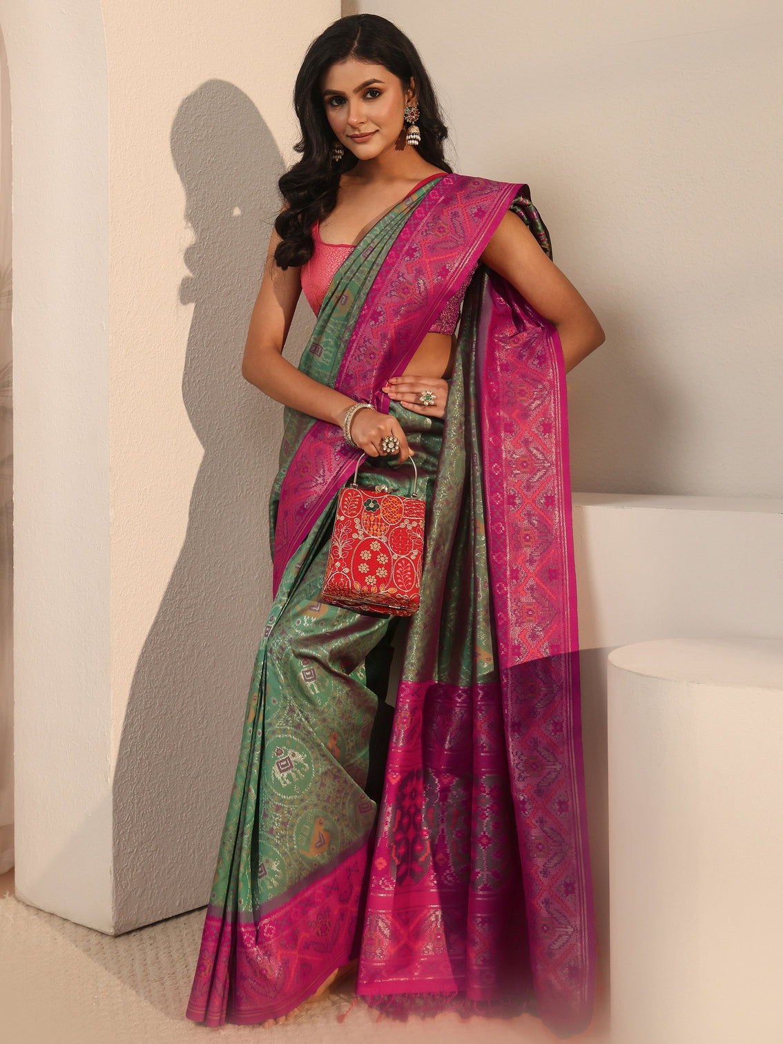 Mameraa Green Patola Silk Blend Saree