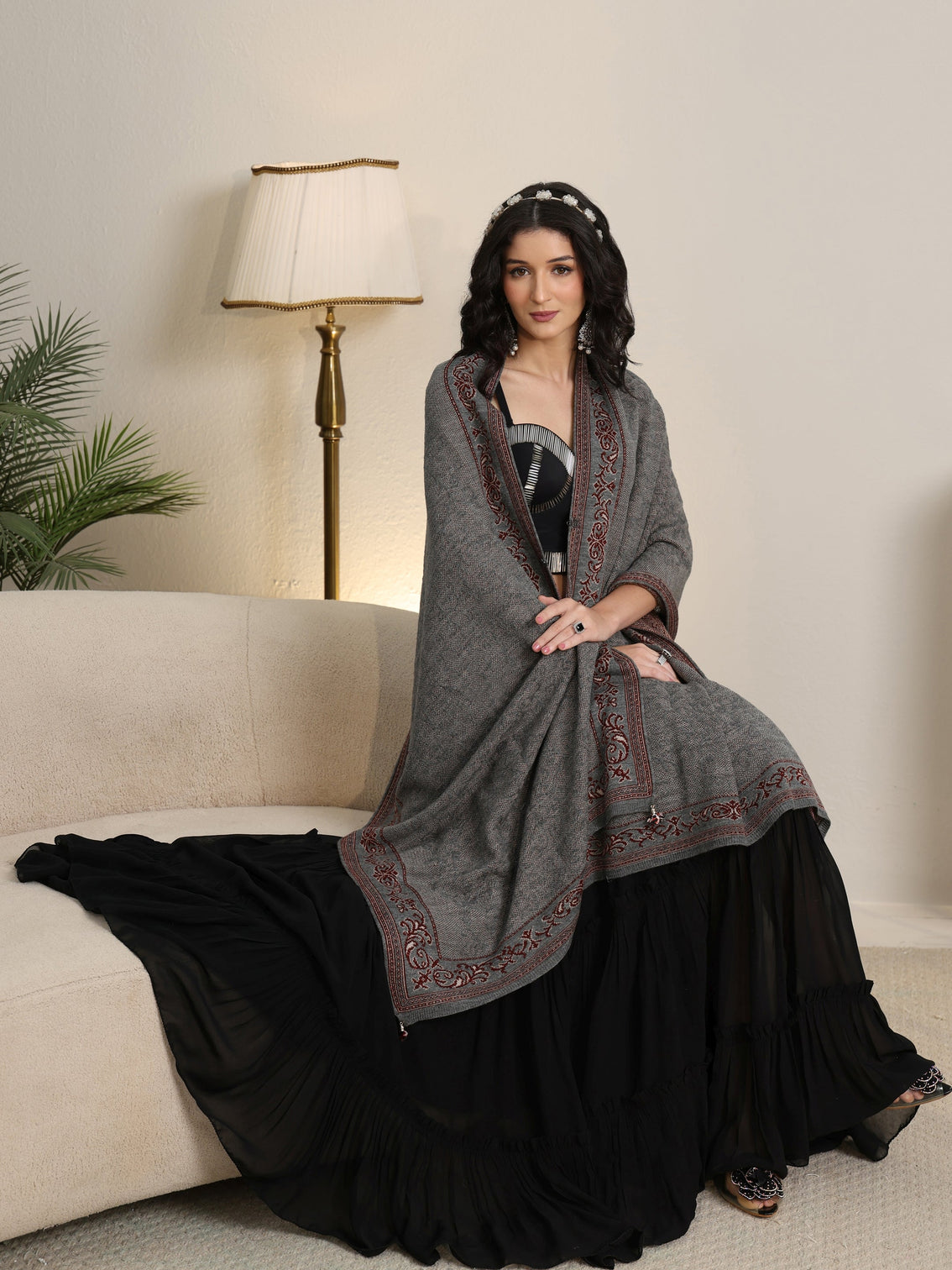 Mameraa Grey Knitted Acrylic Wrap Shawl