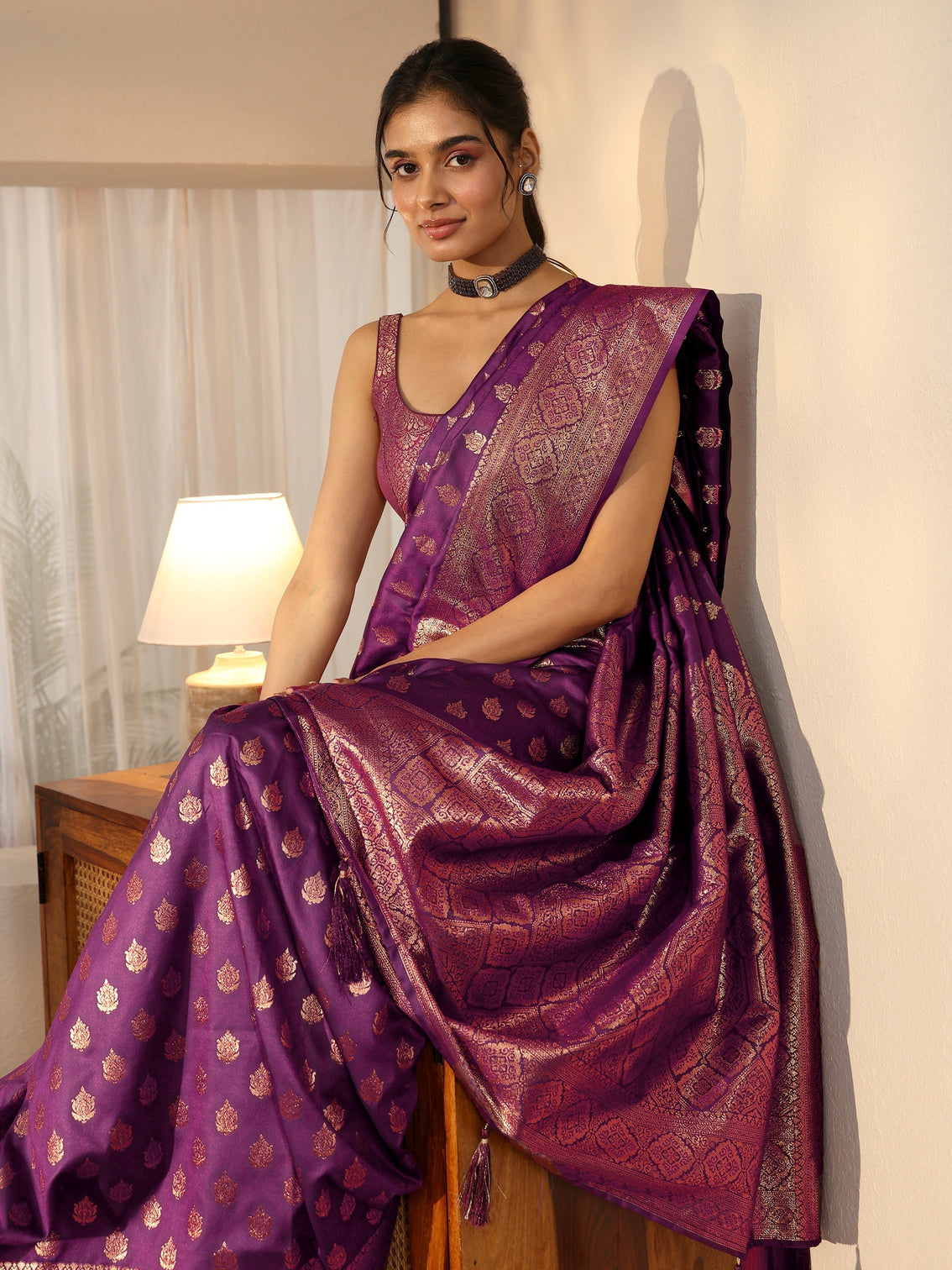 Mameraa Imperial Purple Banarasi Silk Blend Saree