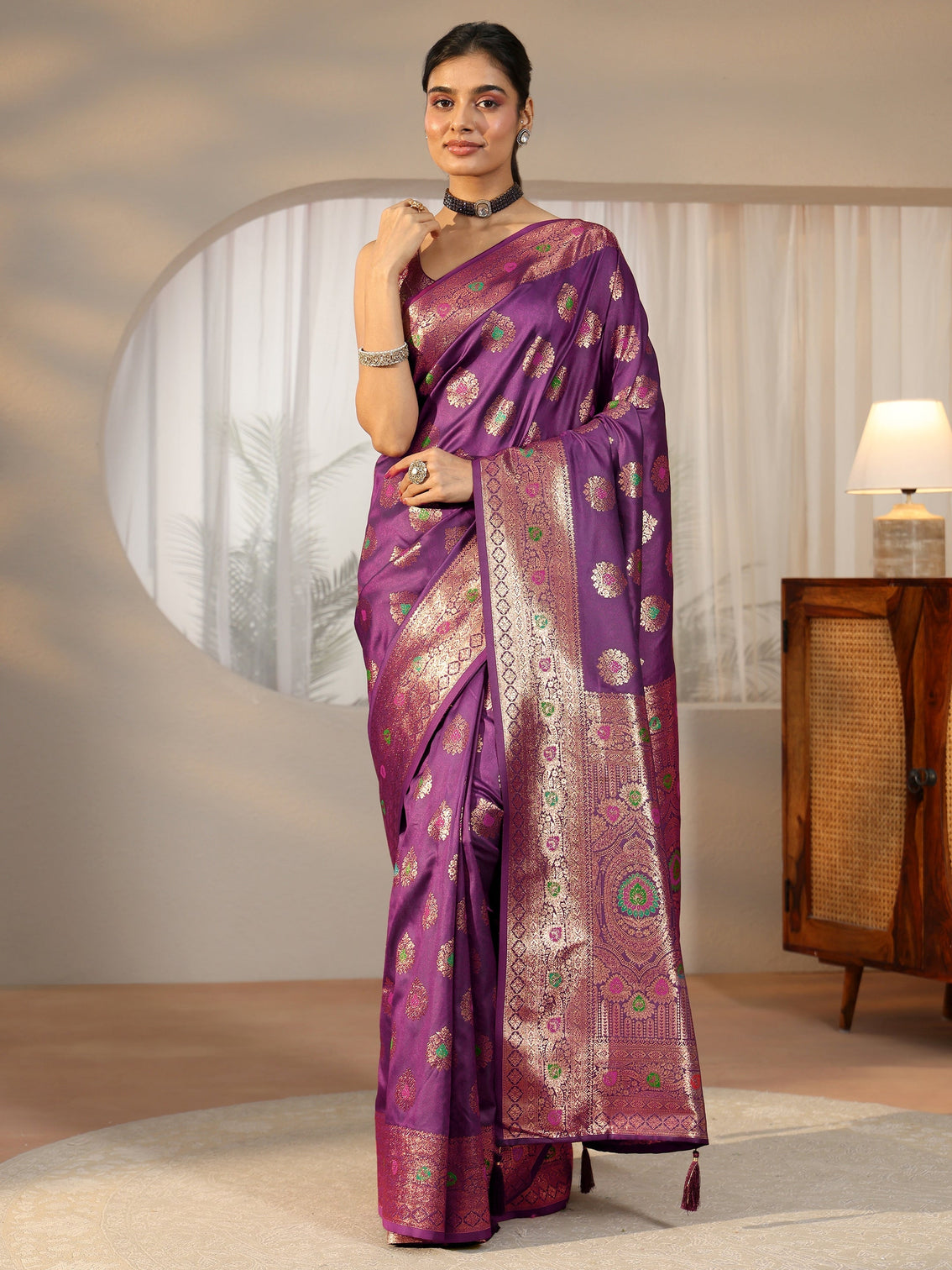 Mameraa Imperial Purple Banarasi Silk Blend Saree