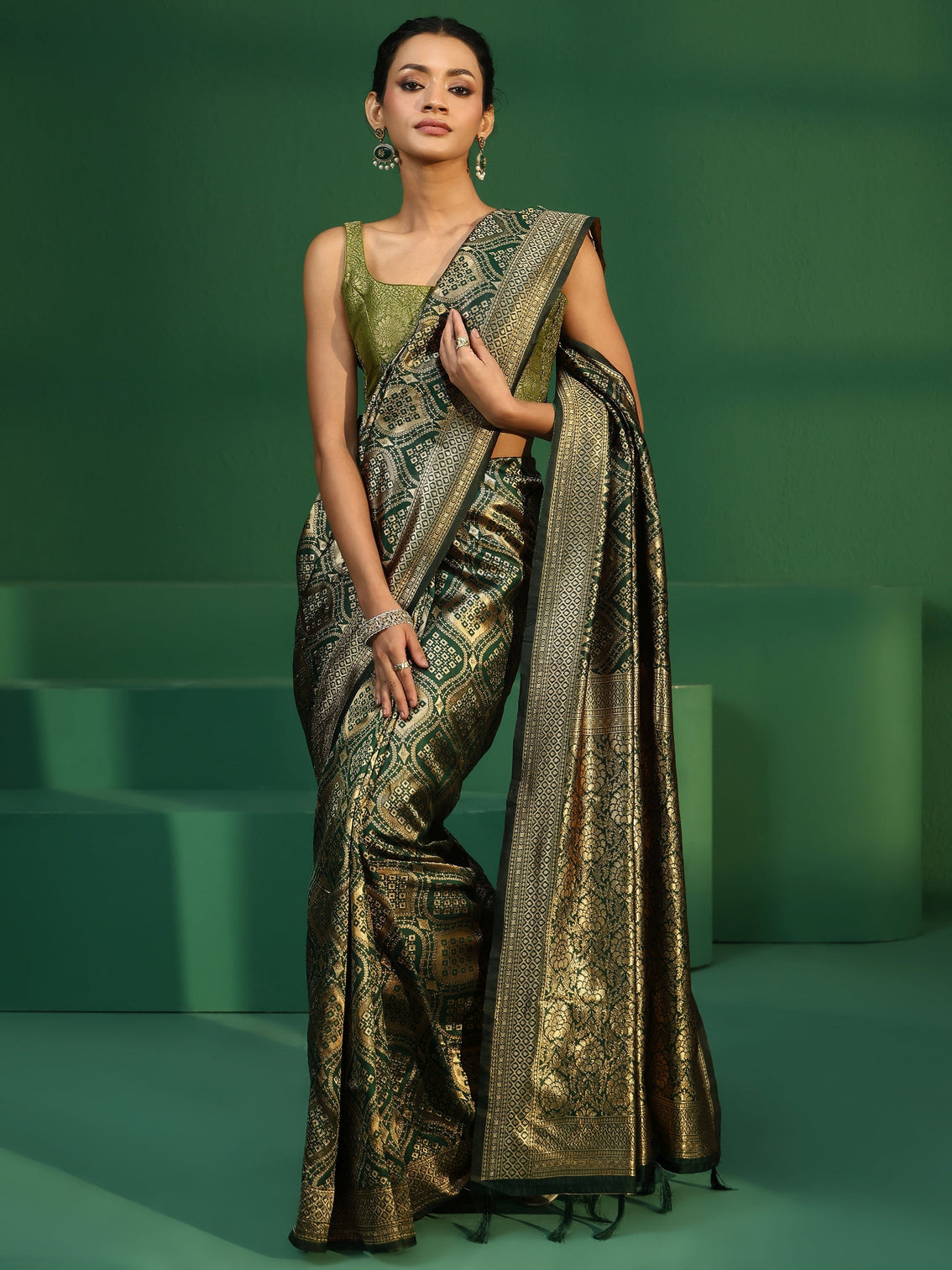 Mameraa Jungle Green Brocade Saree