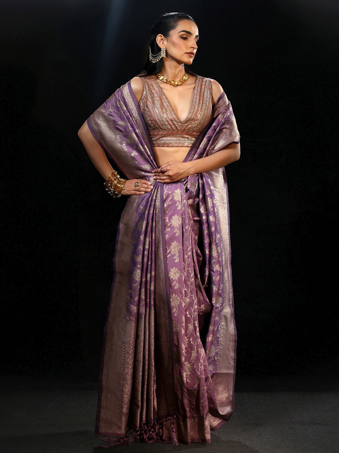 Mameraa Lavender Banarasi Silk Blend Saree