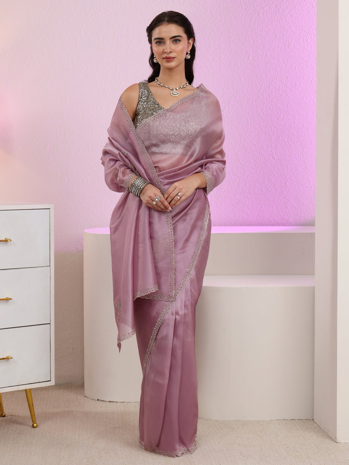 Mameraa Lavender Embellished Organza Saree