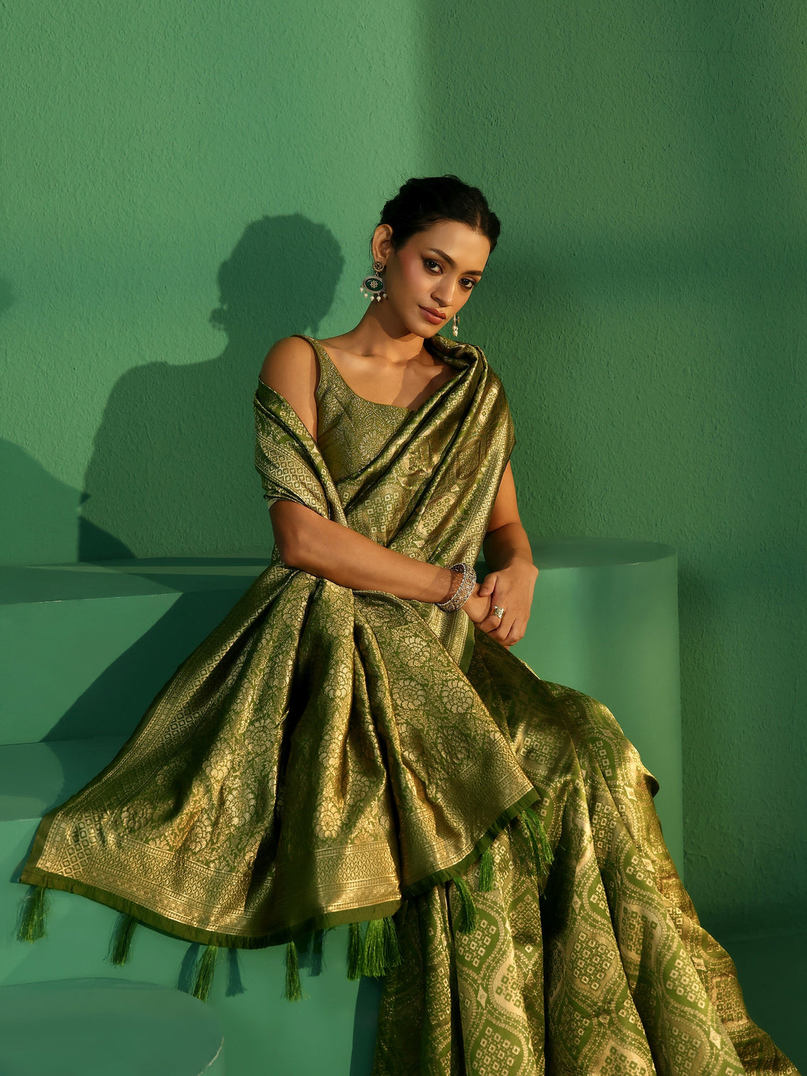 Mameraa Leaf Green Brocade Saree