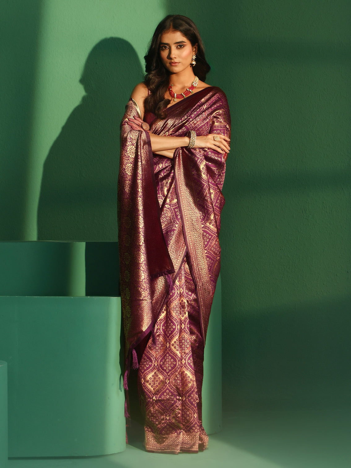 Mameraa Magenta Pink Brocade Saree