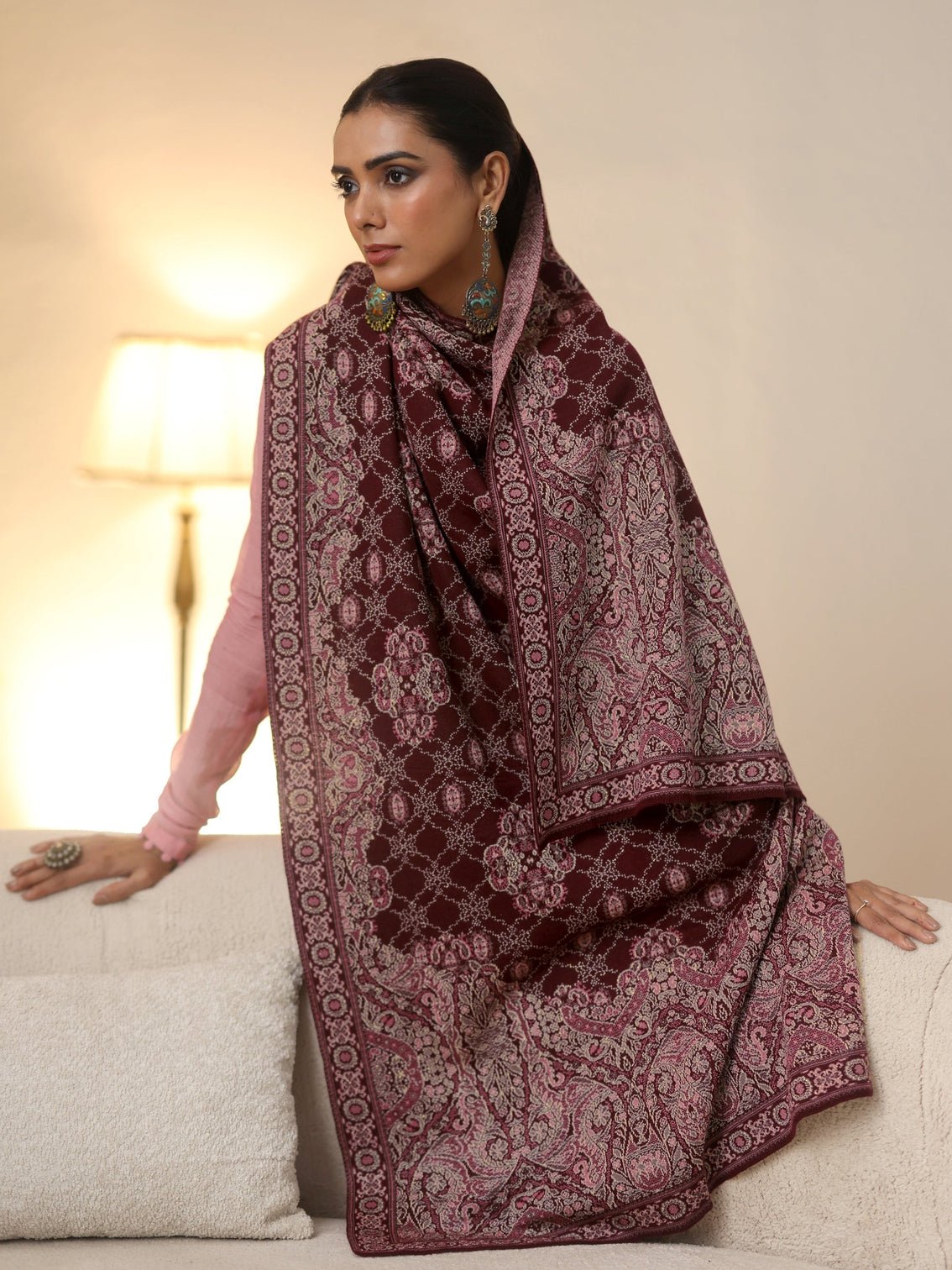 Mameraa Maroon Knitted Acrylic Wrap Shawl
