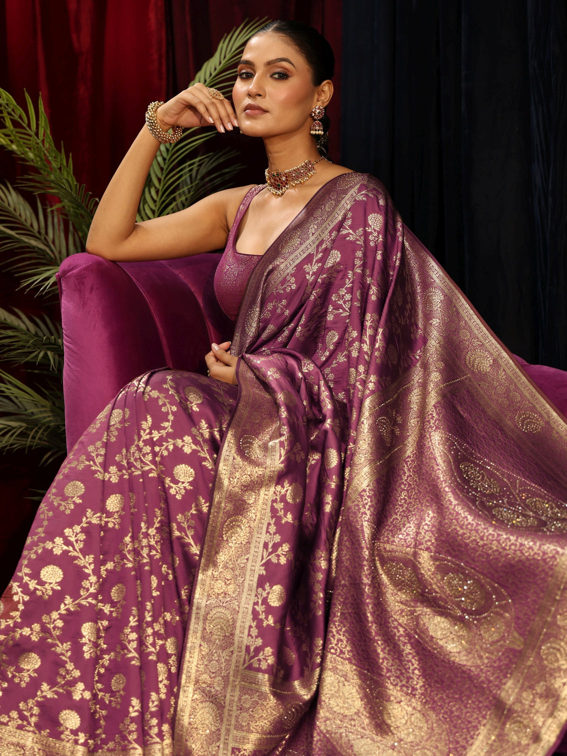 Mameraa Mauve Floral Brocade Saree