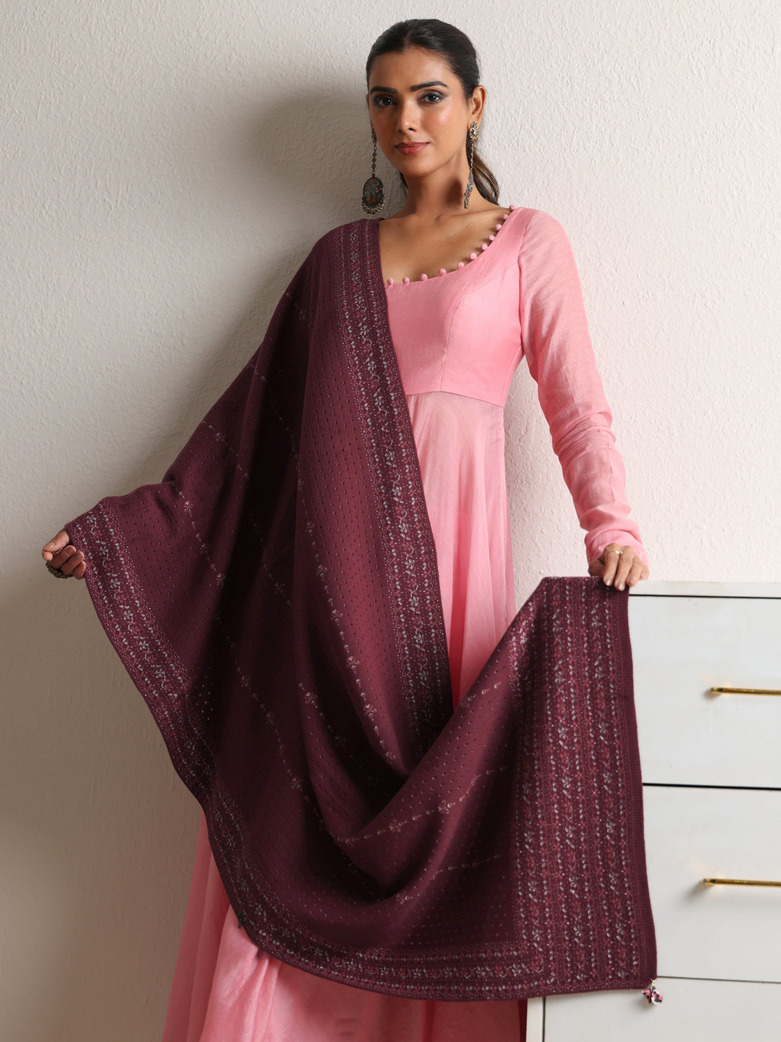 Mameraa Mauve Knitted Acrylic Wrap Shawl