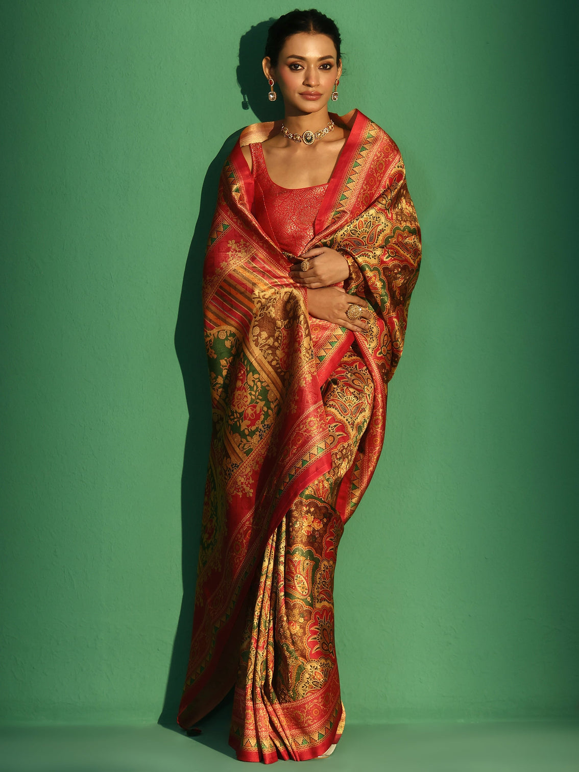 Mameraa Multicolour Woven Design Silk Blend Saree