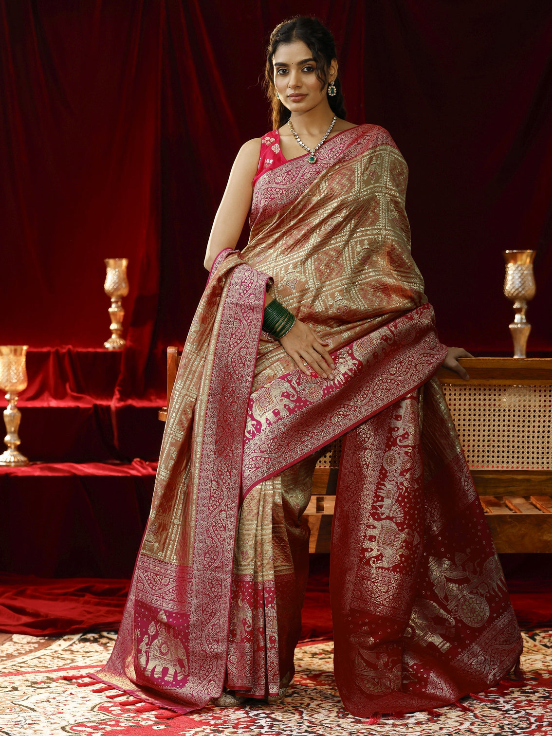 Mameraa Mustard Badhani Woven Design Silk blend Saree with dupatta