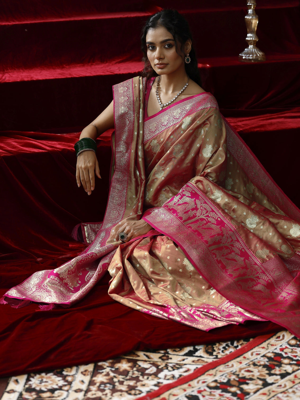 Mameraa Mustard Badhani Woven Design Silk blend Saree with dupatta