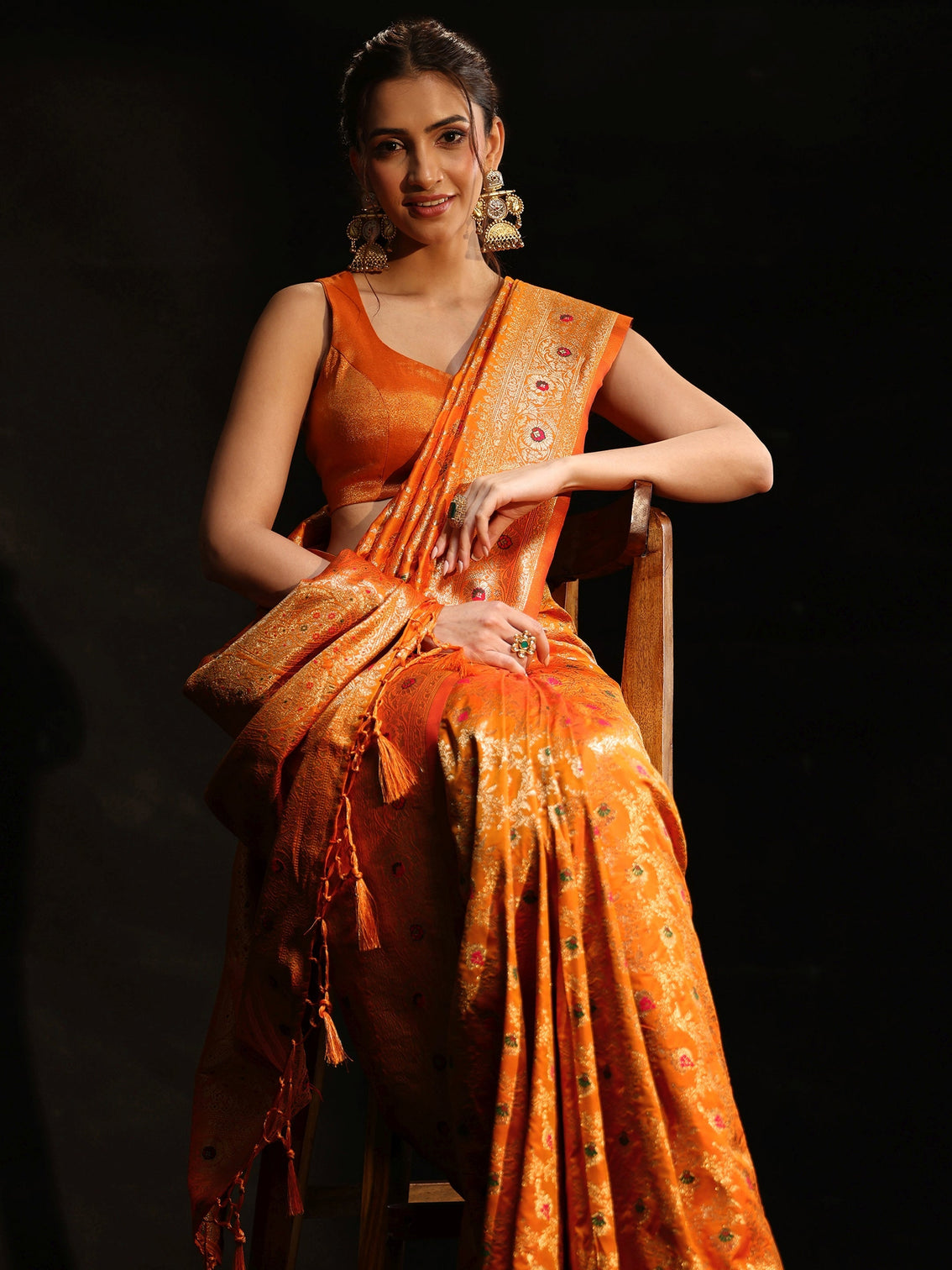 Mameraa Mustard Meenakari Banarasi Silk Blend Saree