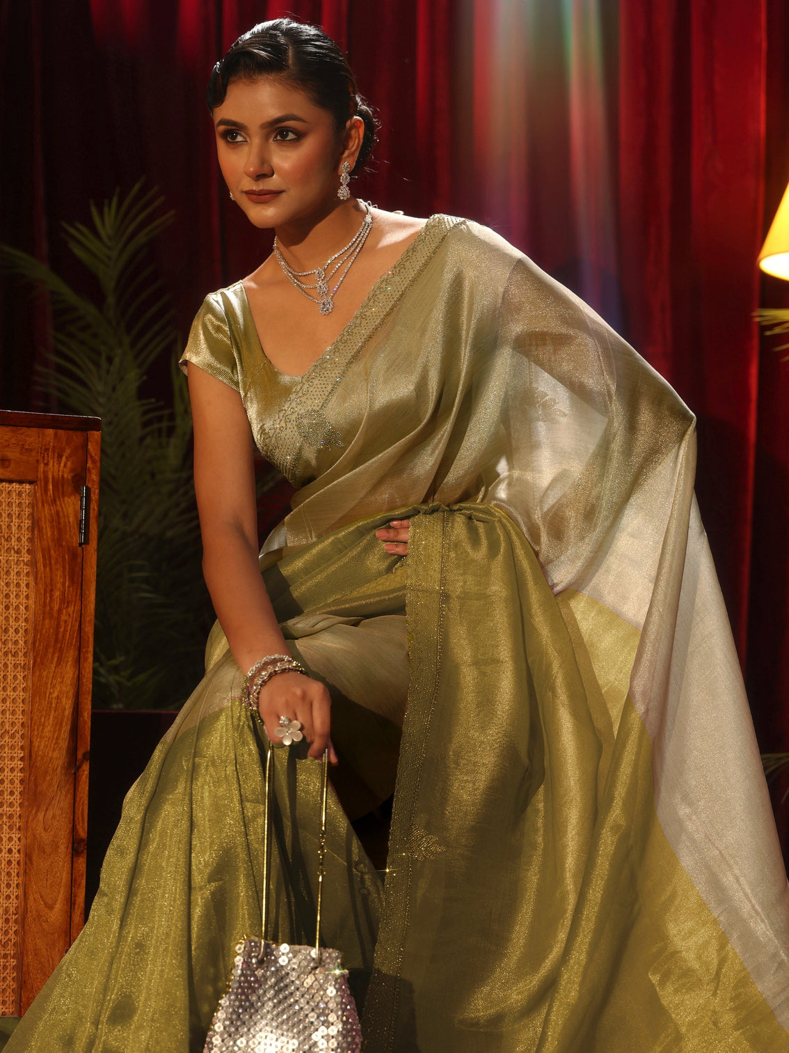 Mameraa Mustard Solid Tissue Saree